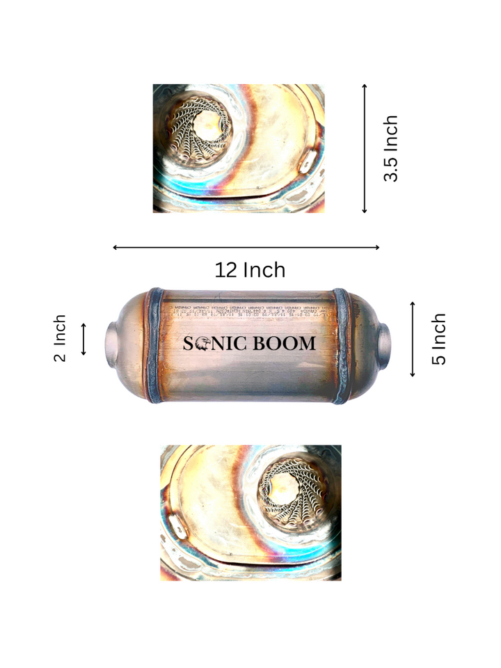 Sonic Boom Compact Performance Muffler Loud, Clean, Powerful - 12 Inch Long
