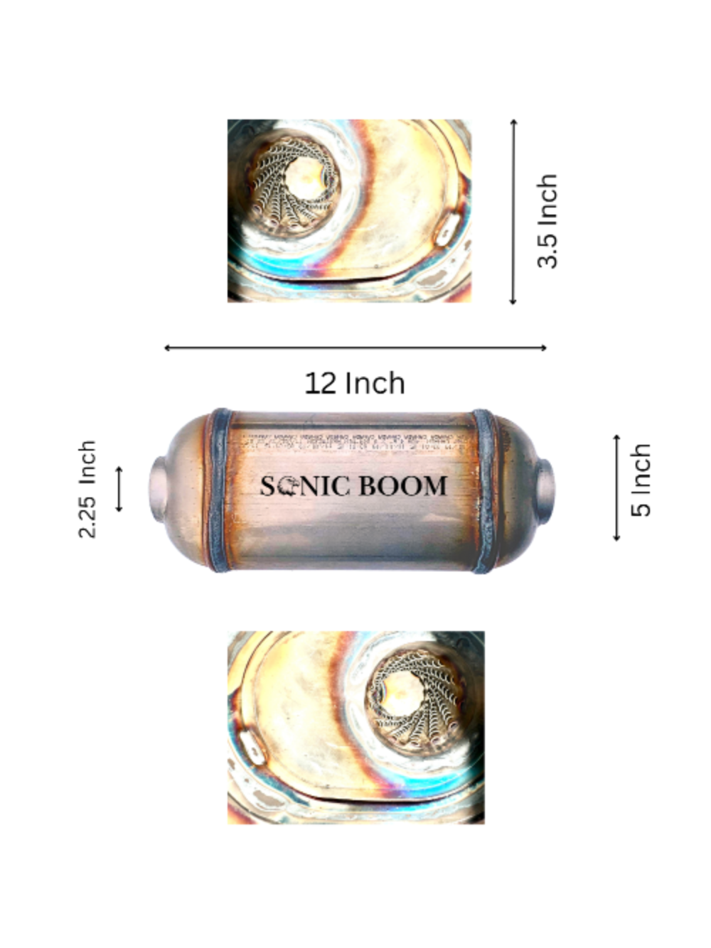 Sonic Boom Compact Performance Muffler Loud, Clean, Powerful - 12 Inch Long
