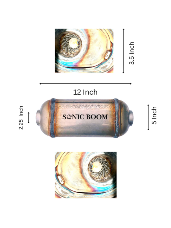 Sonic Boom Compact Performance Muffler Loud, Clean, Powerful - 12 Inch Long