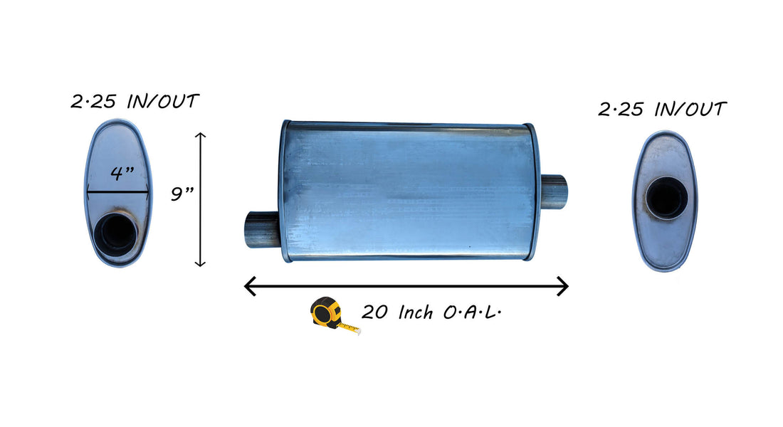 EXHAUST AUTO UNIVERSAL MUFFLER  2.25" I/O - OFFSET/CENTER 20 Inch Long- 409 STAINLESS image 0