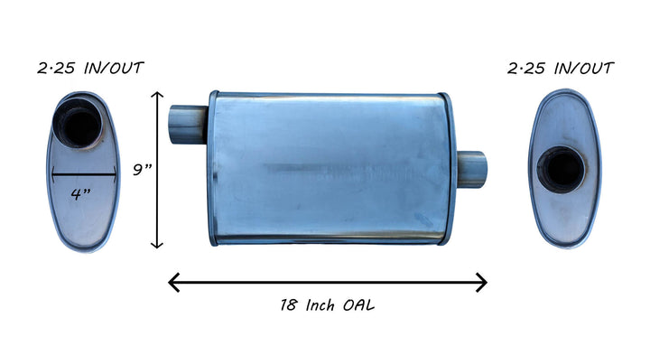 Universal Muffler 2.25" I/O - Offset/Center 18 Inch Long- 409 Stainless image 0