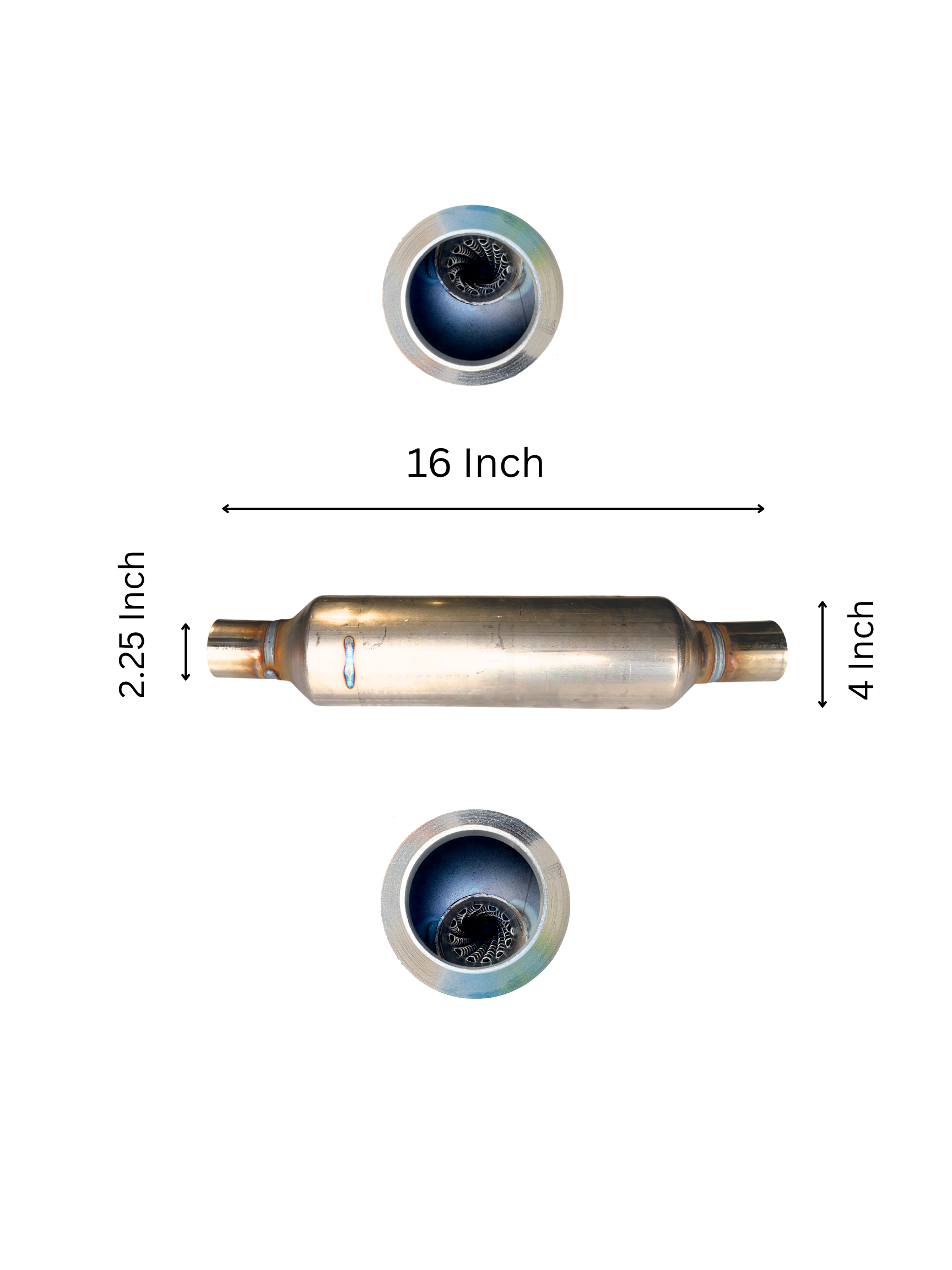 Sonic Boom Resonator Baffled Muffler Style 4" Body 16 Inch Long with Neck- Stainless
