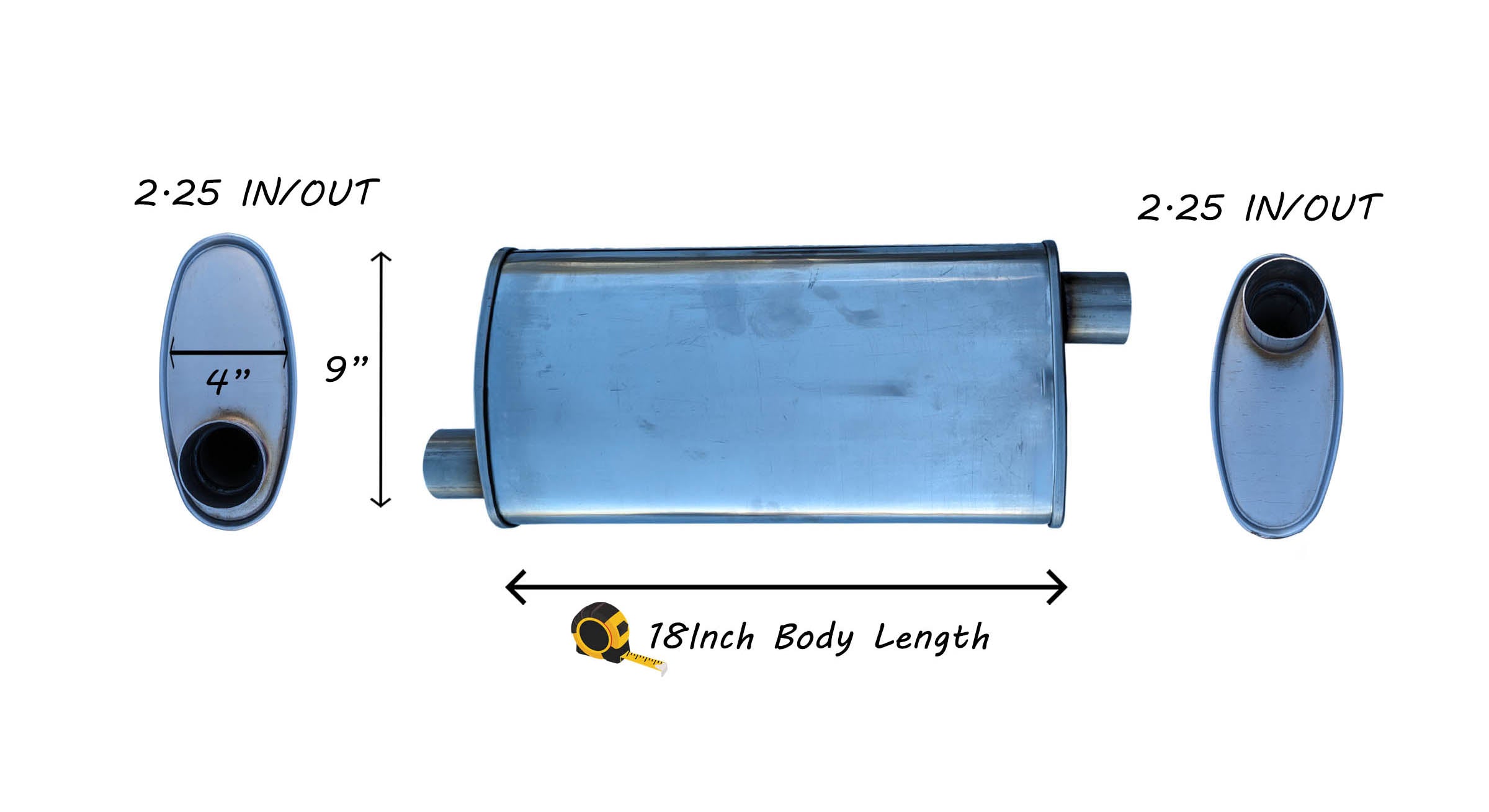 EXHAUST AUTO UNIVERSAL MUFFLER  2.25" I/O - OFFSET/OFFSET 22 Inch Long- 409 STAINLESS image 1