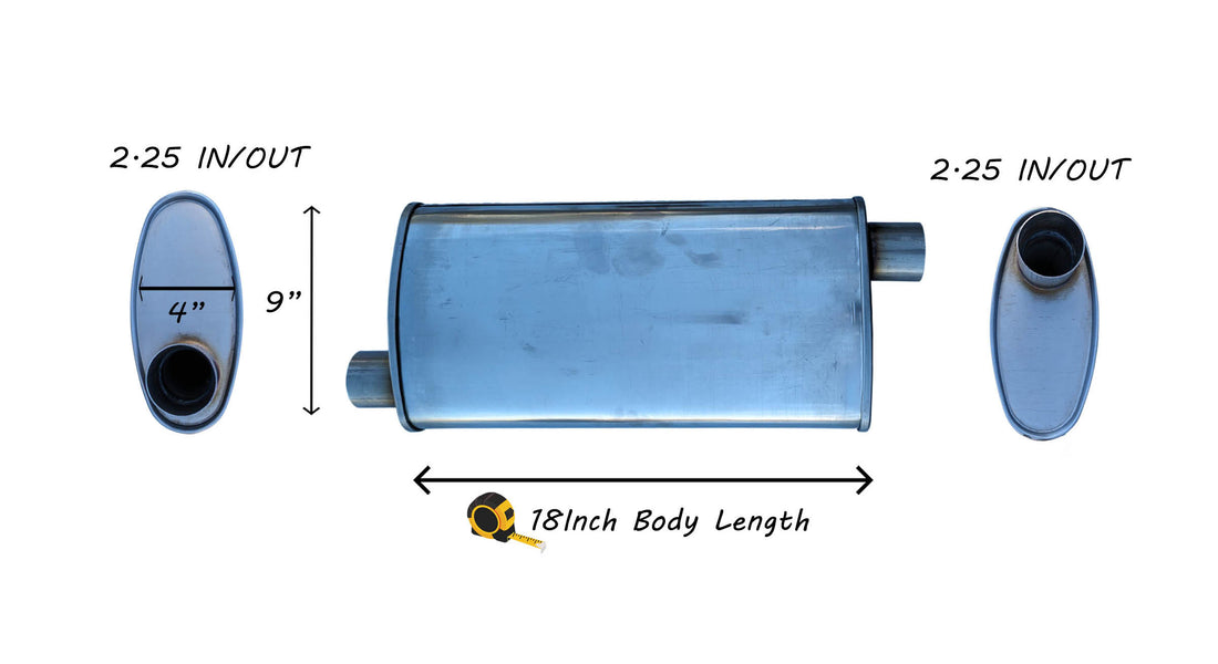 EXHAUST AUTO UNIVERSAL MUFFLER  2.25" I/O - OFFSET/OFFSET 22 Inch Long- 409 STAINLESS image 1