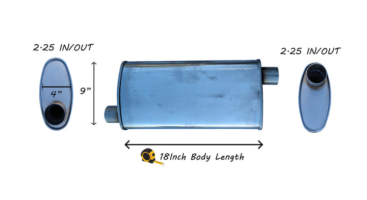 EXHAUST AUTO UNIVERSAL MUFFLER  2.25" I/O - OFFSET/OFFSET 22 Inch Long- 409 STAINLESS image 1