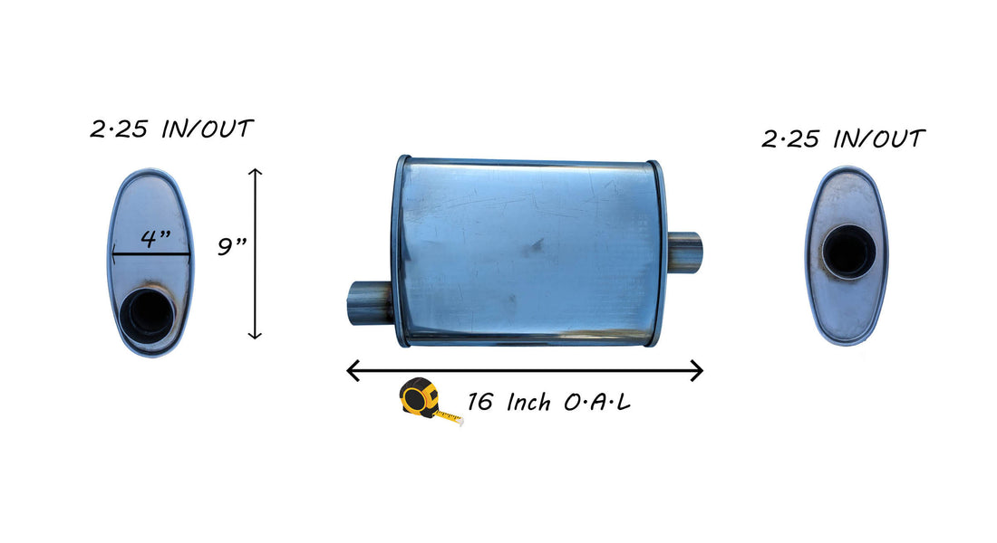 EXHAUST AUTO UNIVERSAL MUFFLER  2" I/O - OFFSET/CENTER -16 Inch Long- 409 STAINLESS image 0