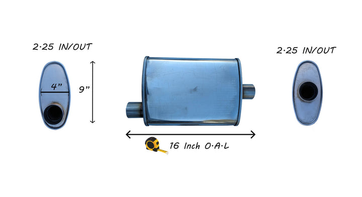 EXHAUST AUTO UNIVERSAL MUFFLER  2" I/O - OFFSET/CENTER -16 Inch Long- 409 STAINLESS image 0