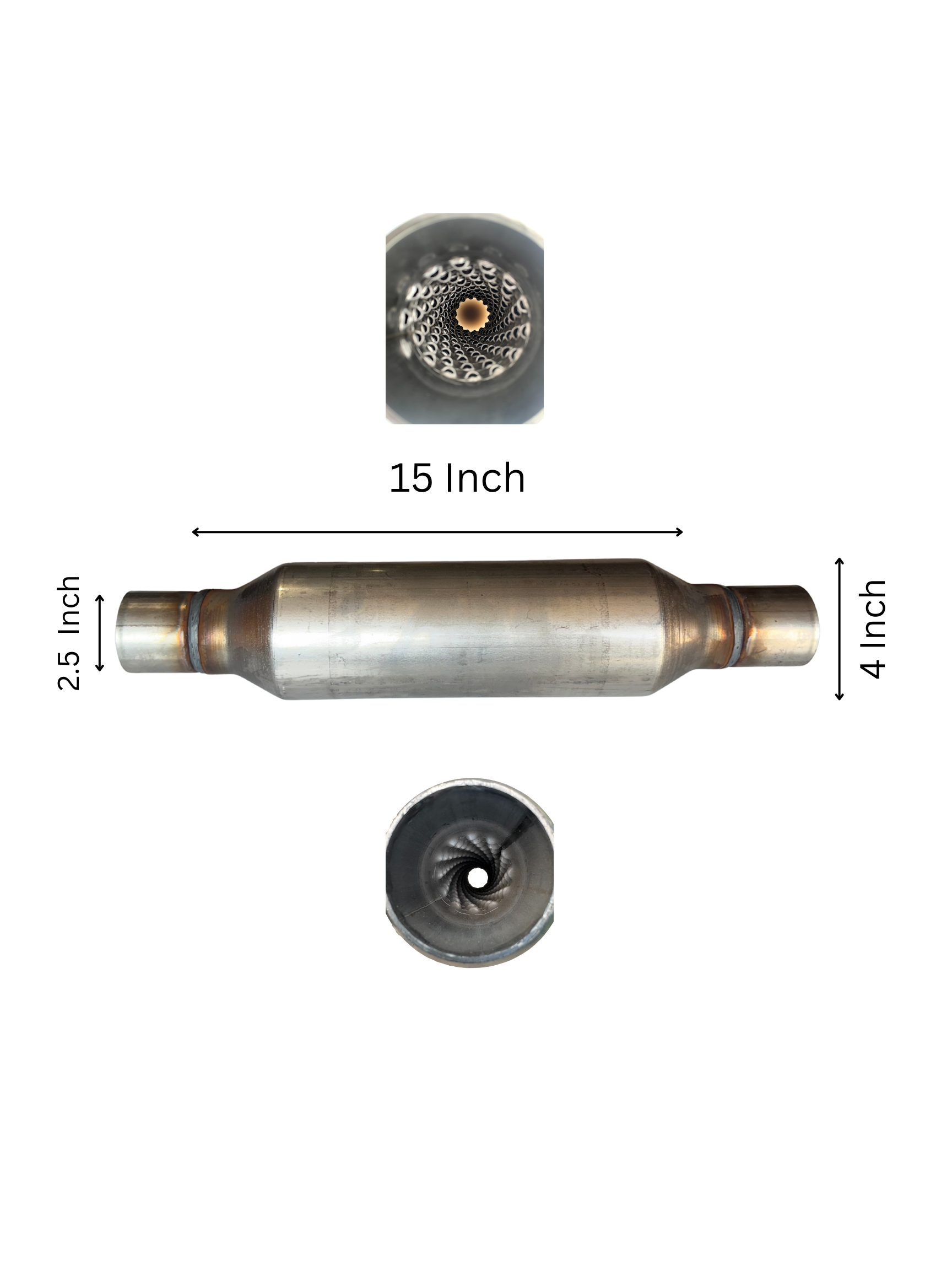 Sonic Boom Stainless Resonator 15 Inch Long with Neck 4 Inch Dia.