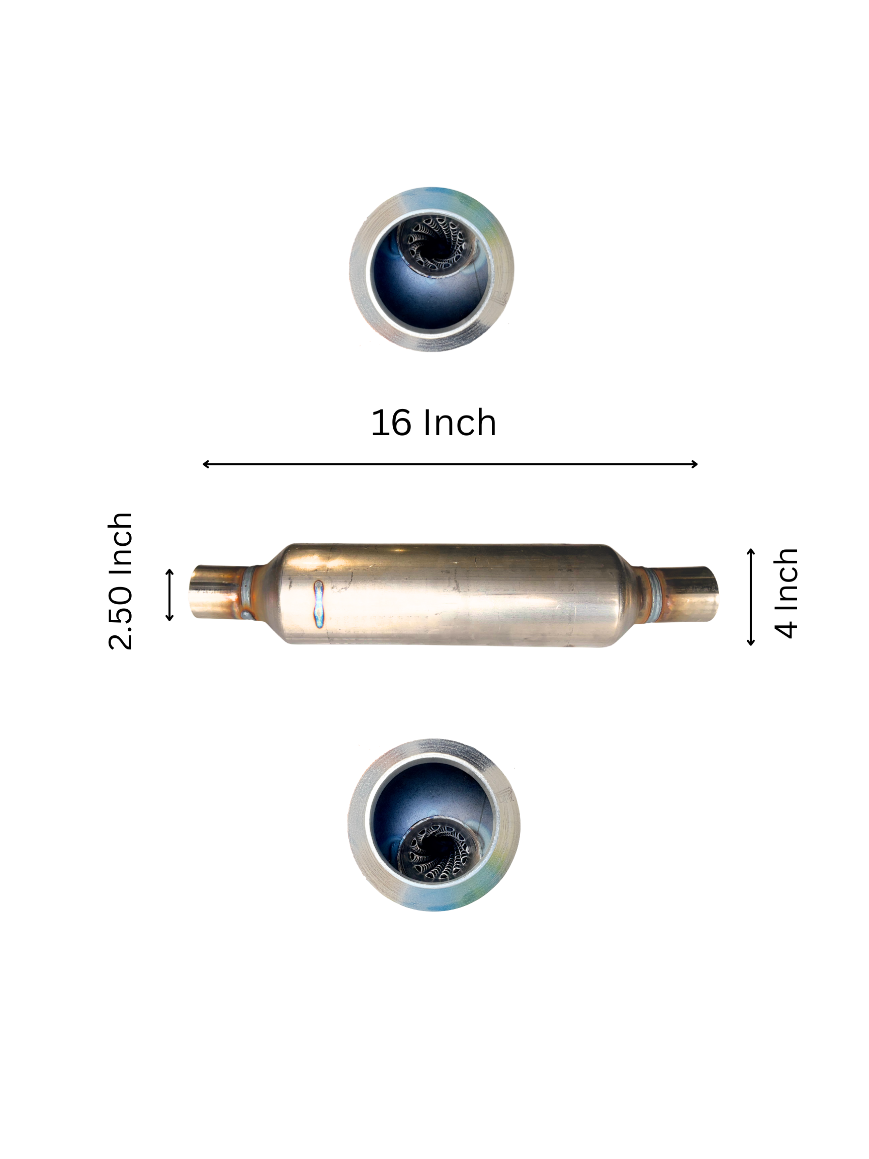 Sonic Boom Resonator Baffled Muffler Style 4" Body 16 Inch Long with Neck- Stainless