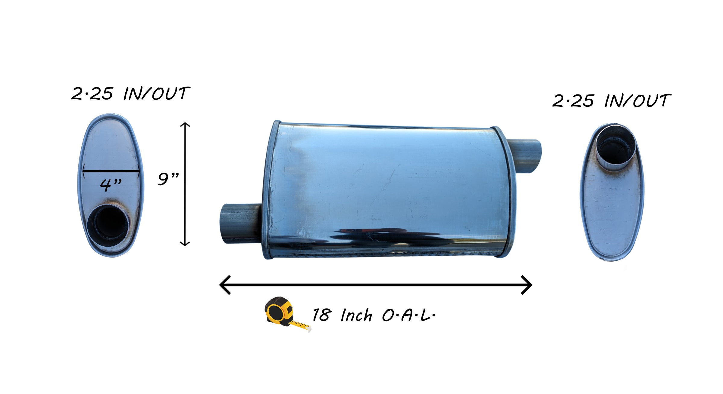 EXHAUST AUTO UNIVERSAL MUFFLER  2.25" I/O - OFFSET/OFFSET 18 Inch Long- 409 STAINLESS image 0