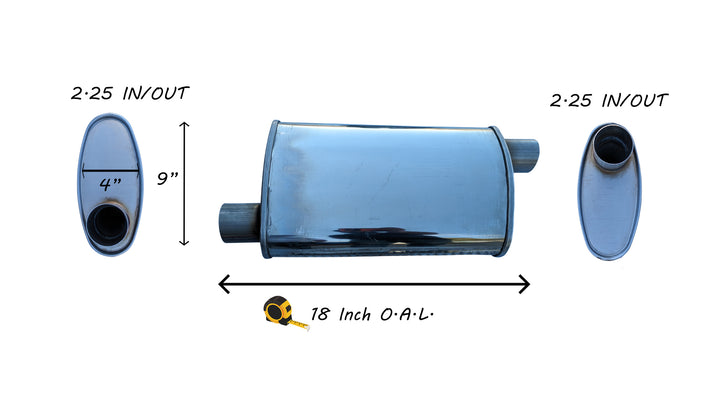 EXHAUST AUTO UNIVERSAL MUFFLER  2.25" I/O - OFFSET/OFFSET 18 Inch Long- 409 STAINLESS image 0
