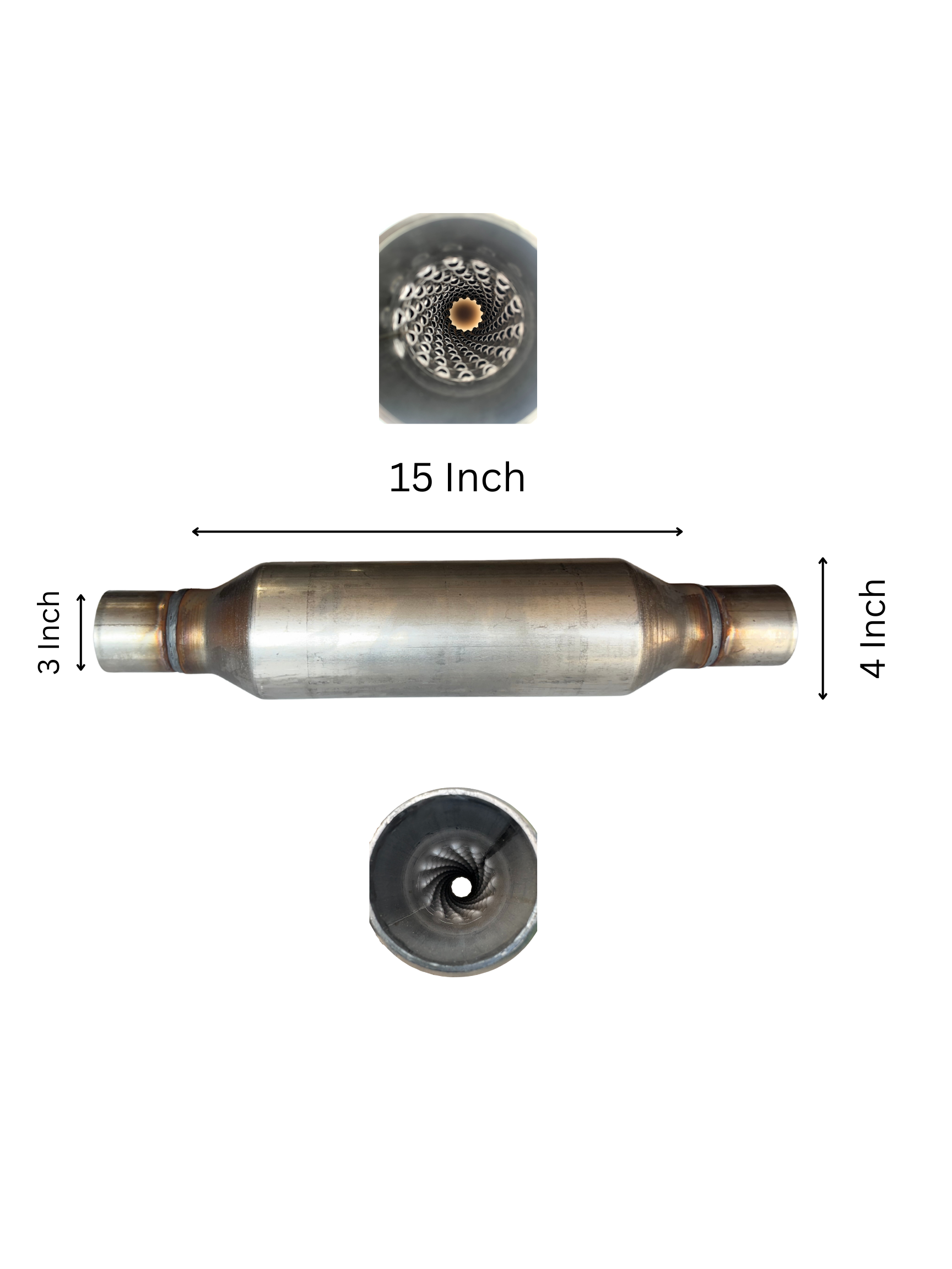 Sonic Boom Stainless Resonator 15 Inch Long with Neck 4 Inch Dia.