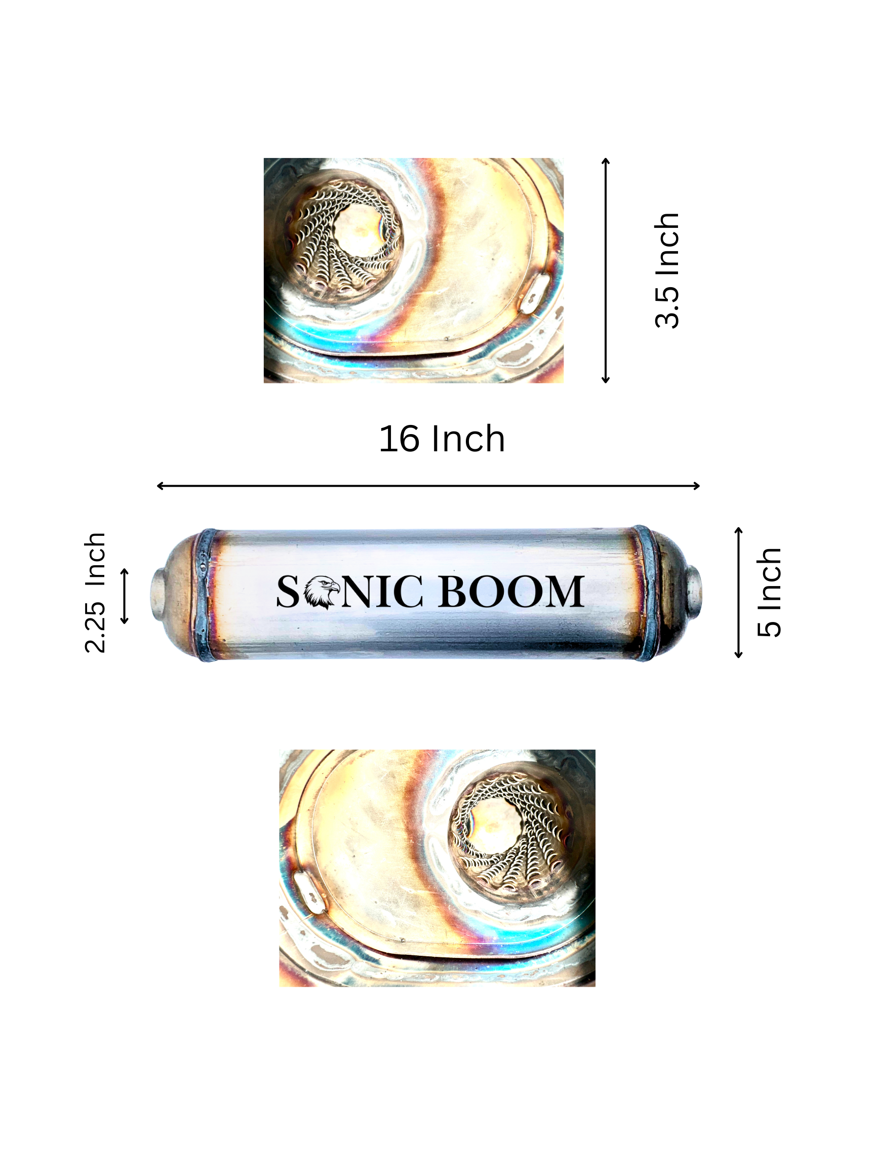 Sonic Boom Compact Performance Muffler Loud, Clean, Powerful - 16 Inch Long
