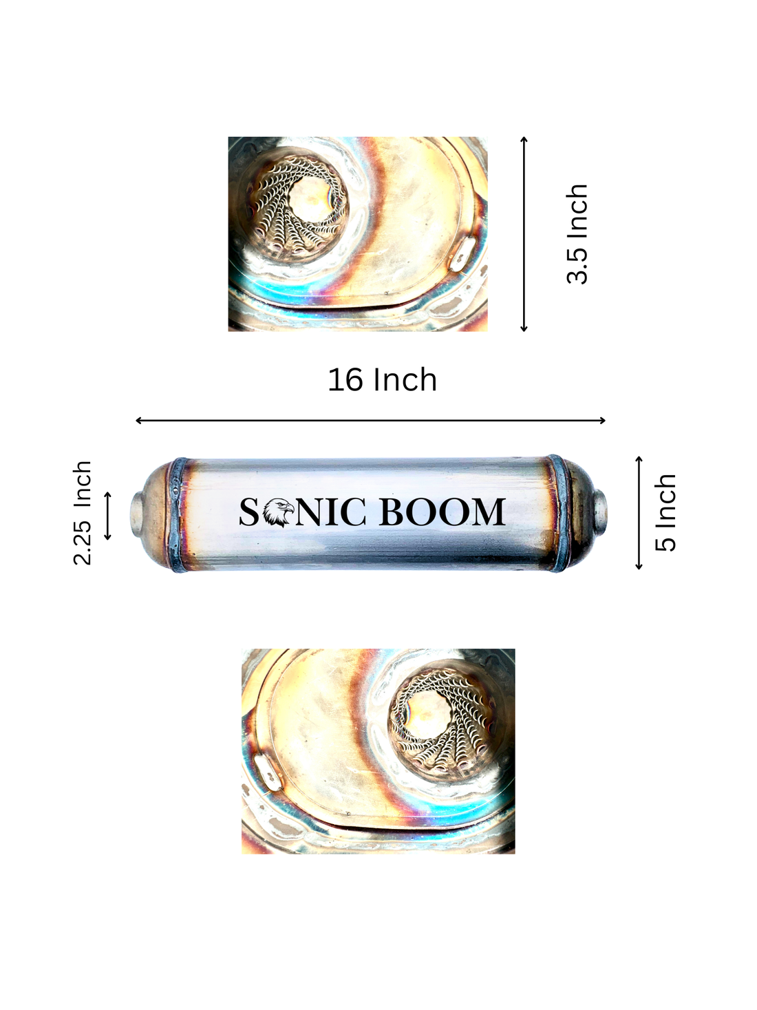 Sonic Boom Compact Performance Muffler Loud, Clean, Powerful - 16 Inch Long