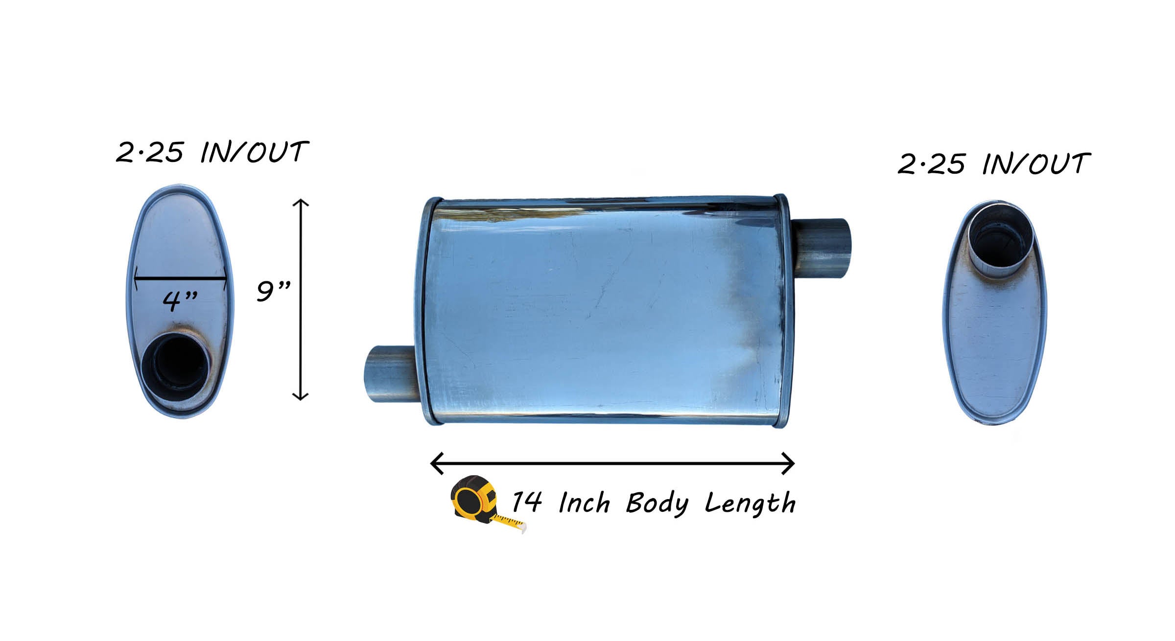 EXHAUST AUTO UNIVERSAL MUFFLER  2.25" I/O - OFFSET/OFFSET 18 Inch Long- 409 STAINLESS image 1