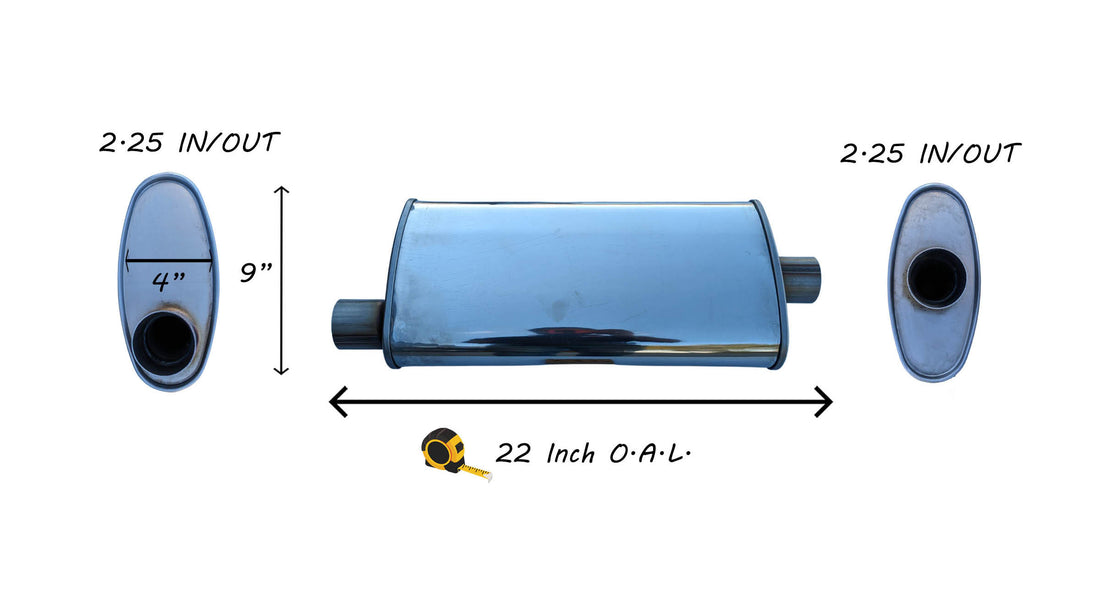 Universal Exhaust Muffler  2.25" I/O - Offset/Center 22 Inch Long 409 Stainless image 0