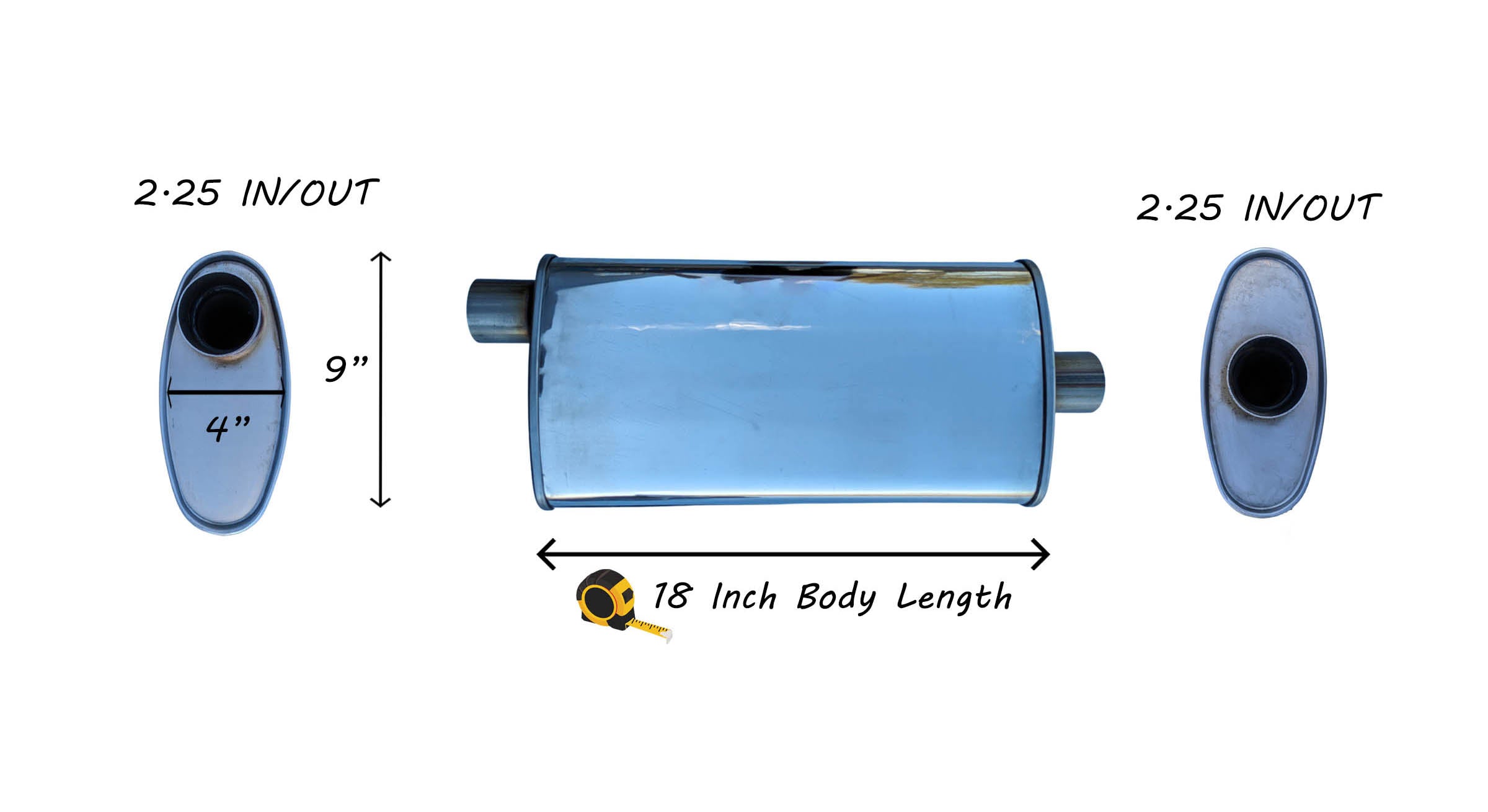 Universal Exhaust Muffler  2.25" I/O - Offset/Center 22 Inch Long 409 Stainless image 1