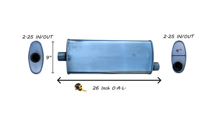 EXHAUST AUTO UNIVERSAL MUFFLER  2.25" I/O - OFFSET/CENTER 26 Inch Long- 409 STAINLESS image 0