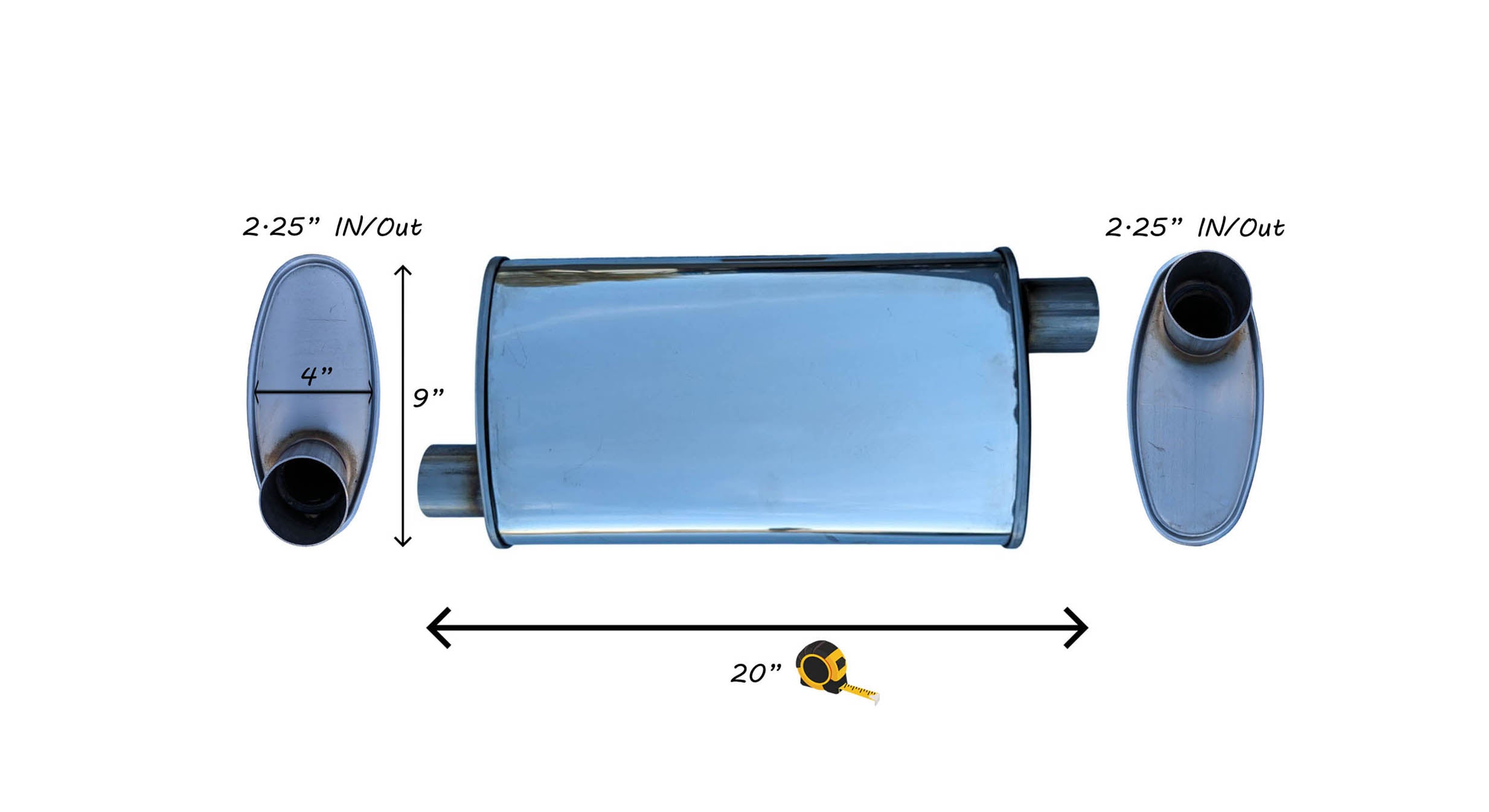 EXHAUST AUTO UNIVERSAL MUFFLER  2.25" I/O - OFFSET/OFFSET 20 Inch Long- 409 STAINLESS image 0