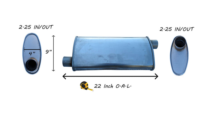 EXHAUST AUTO UNIVERSAL MUFFLER  2.25" I/O - OFFSET/OFFSET 22 Inch Long- 409 STAINLESS image 0